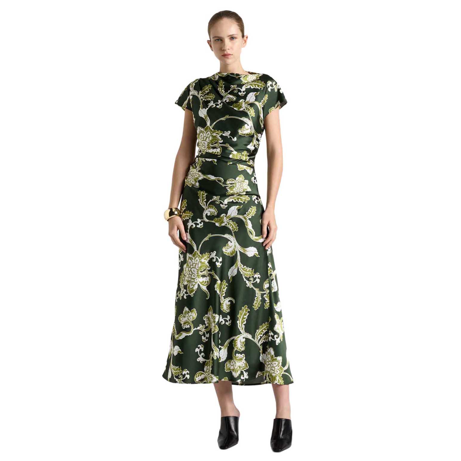 Cue Green Chintz Floral Draped Midi Dress